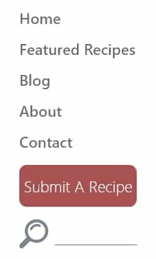 A mobile navbar with page navigation and a red button for submit a recipe
