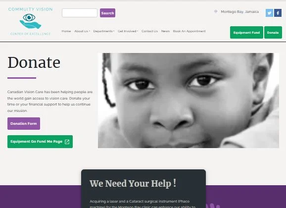 CVC website donate page with a picture of a child